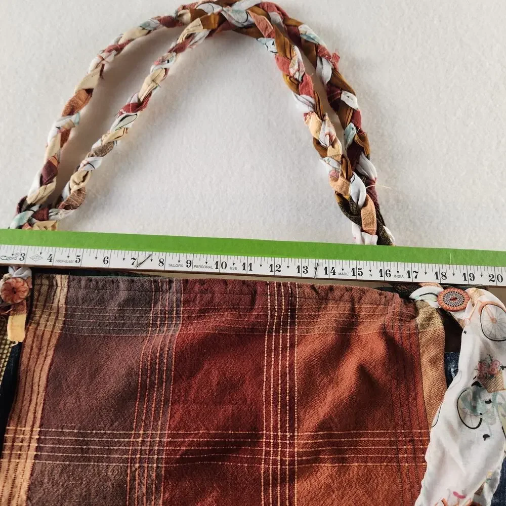 Shoulder Bag Patchwork Quilted Calico Braided Strap Boho Cottagecore